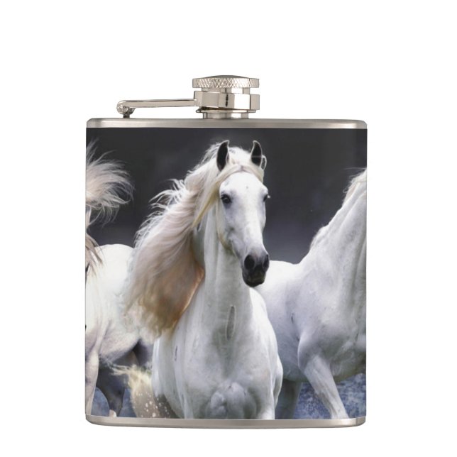 Horses running  throw pillow hip flask (Front)