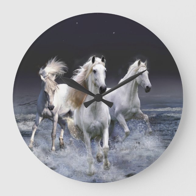 Horses running  throw pillow large clock (Front)
