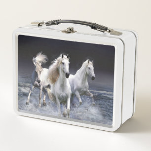 Horses running  throw pillow metal lunch box