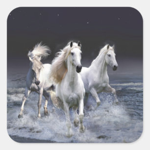 Horses running throw pillow square sticker