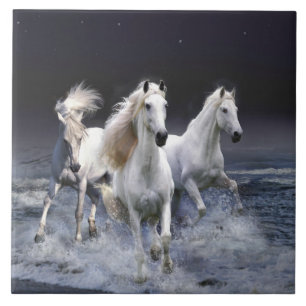 Horses running throw pillow tile
