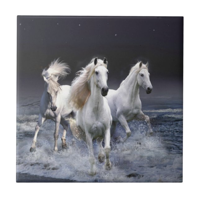 Horses running  throw pillow tile (Front)