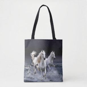 Horses running throw pillow tote bag
