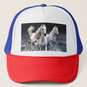 Horses running throw pillow trucker hat