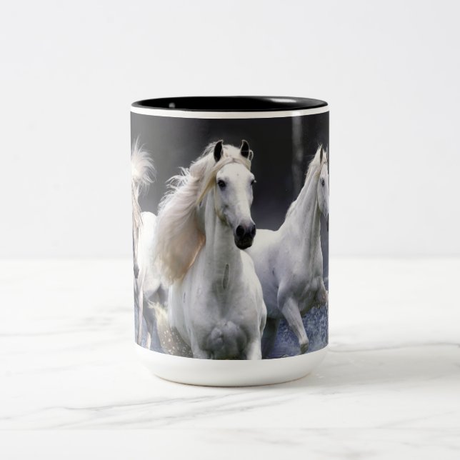 Horses running  throw pillow Two-Tone coffee mug (Center)