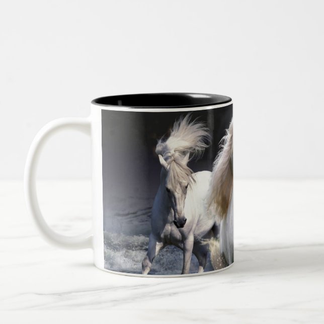 Horses running  throw pillow Two-Tone coffee mug (Left)