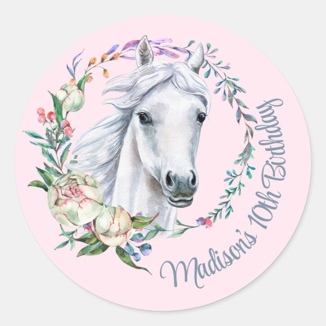 Horses saddle up cowgirl birthday personalized classic round sticker (Front)