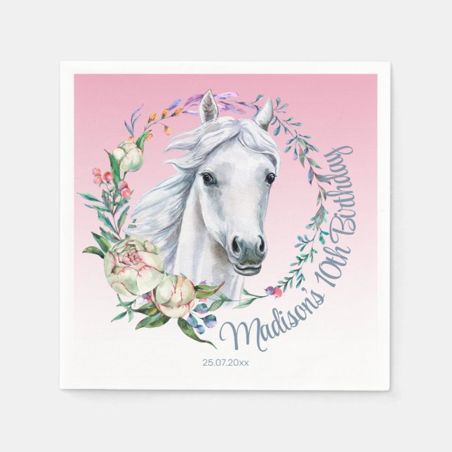 Horses saddle up cowgirl birthday personalized napkin (Front)