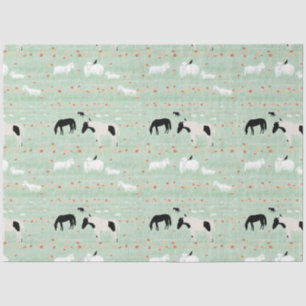 Horses Sheep Farm Pink Orange Flowers  Tissue Paper