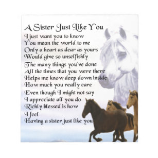 Horses  Sister Poem Notepad