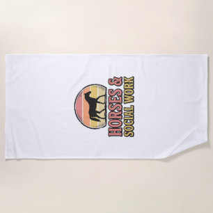 Horses & Social Work Retro Sunset Vector Design_1 Beach Towel