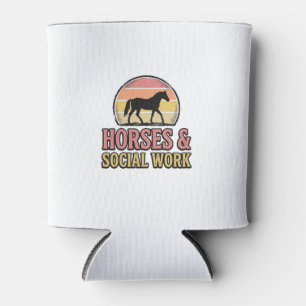 Horses & Social Work Retro Sunset Vector Design_1 Can Cooler