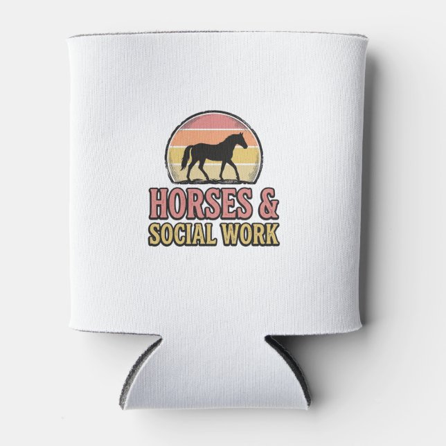 Horses & Social Work Retro Sunset Vector Design_1 Can Cooler (Front)
