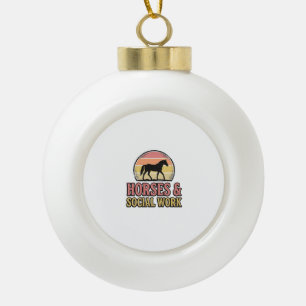 Horses & Social Work Retro Sunset Vector Design_1 Ceramic Ball Christmas Ornament