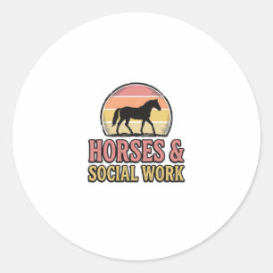 Horses & Social Work Retro Sunset Vector Design_1 Classic Round Sticker