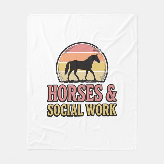 Horses & Social Work Retro Sunset Vector Design_1 Fleece Blanket (Front)