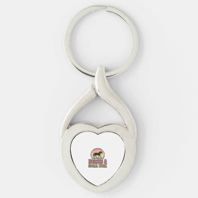 Horses & Social Work Retro Sunset Vector Design_1 Keychain (Front)