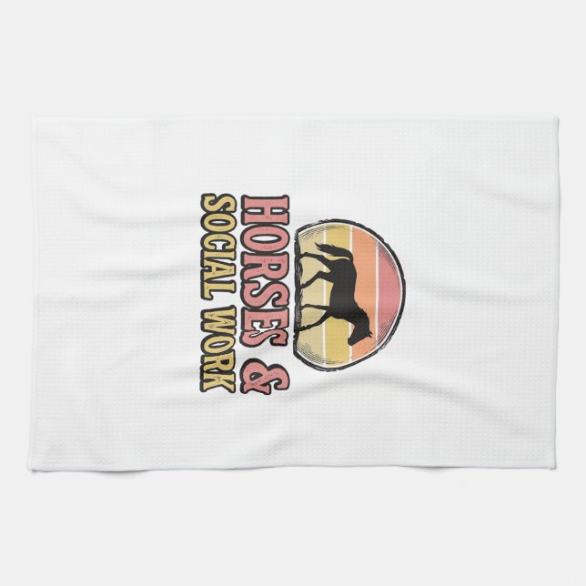 Horses & Social Work Retro Sunset Vector Design_1 Kitchen Towel (Horizontal)