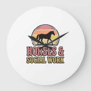Horses & Social Work Retro Sunset Vector Design_1 Large Clock