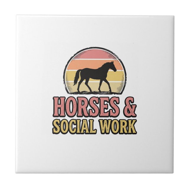 Horses & Social Work Retro Sunset Vector Design_1 Tile (Front)