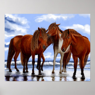 Horses Standing on Beach Poster