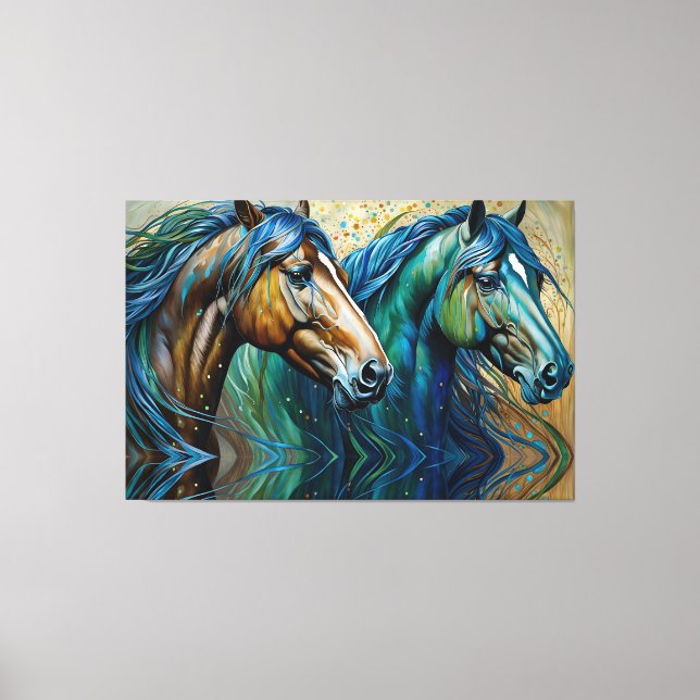 Horses Teal blue green brown Canvas Print (Front)