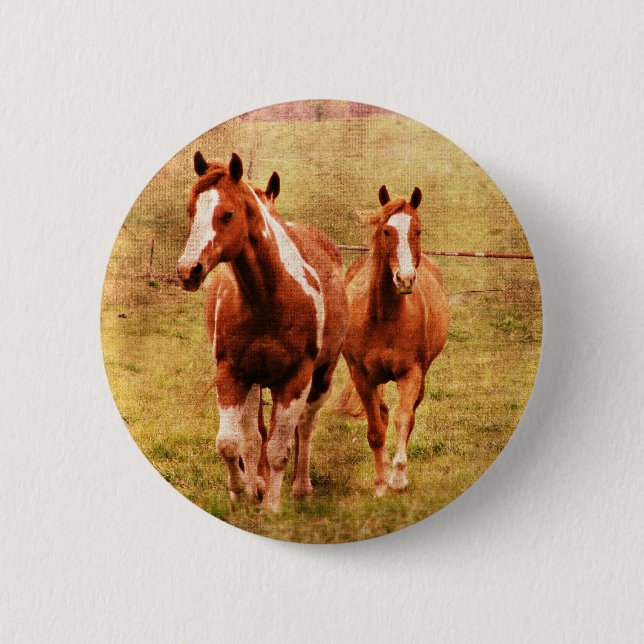 Horses Trotting 2 Inch Round Button (Front)