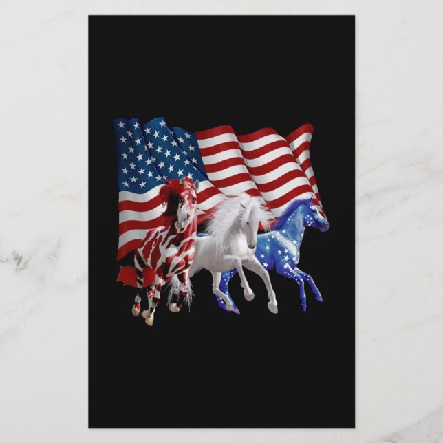 Horses Usa American Flag Horse Stationery (Front)