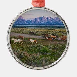 Horses Walk Metal Ornament