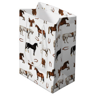 Horses Watercolor Horseshoe Horse Saddles Medium Gift Bag