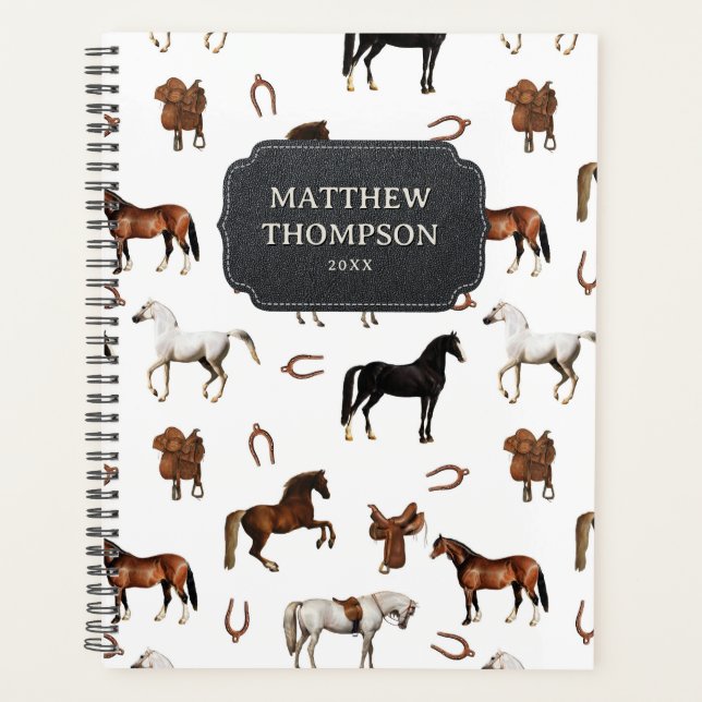 Horses Watercolor Horseshoe Horse Saddles Planner (Front)