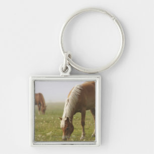 horses wildflower meadow morning mist Piano Keychain