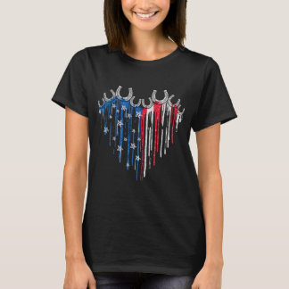 Horseshoe American Flag Heart Horse   Independence T-Shirt