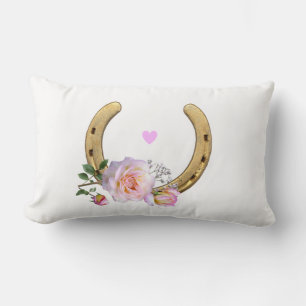 Horseshoe and flowers on white lumbar pillow