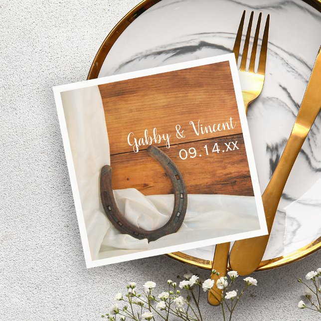 Horseshoe and Satin Country Barn Wedding Napkin (Creator Uploaded)