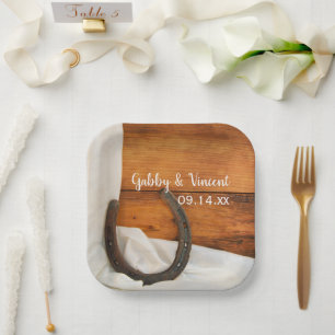 Horseshoe and Satin Country Barn Wedding Paper Plate