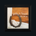 Horseshoe and Satin Country Western Barn Wedding Gift Box<br><div class="desc">Customize the casual yet classy Horseshoe and Satin Country Barn Wedding Gift Box with the personal names of the bride and groom and marriage ceremony date to create a keepsake gift for the bride or her bridesmaids and bridal party. This rustic chic custom equine theme nuptial trinket box features a...</div>