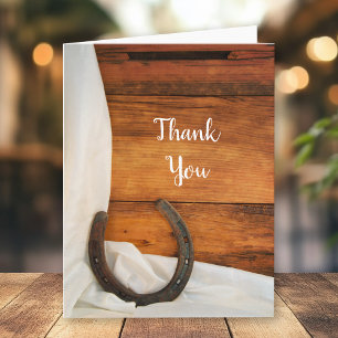 Horseshoe and Satin Western Barn Wedding Thank You Card