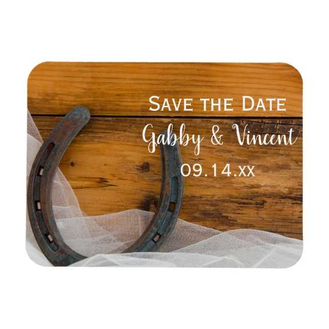 Horseshoe and Veil Country Wedding Save the Date Magnet (Horizontal)