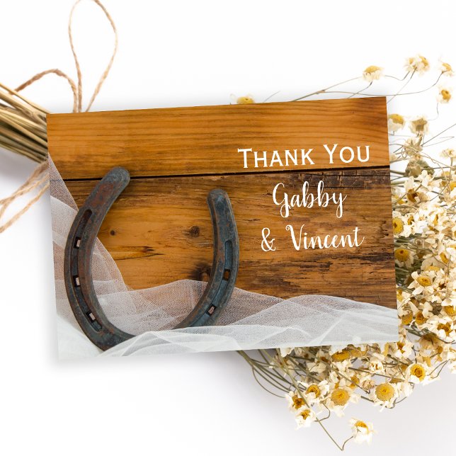 Horseshoe and Veil Western Wedding Thank You Note Card (Creator Uploaded)