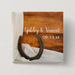 Horseshoe and White Satin Country Barn Wedding 2 Inch Square Button