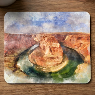 Horseshoe Bend Watercolor Grand Canyon Landscape Mouse Pad