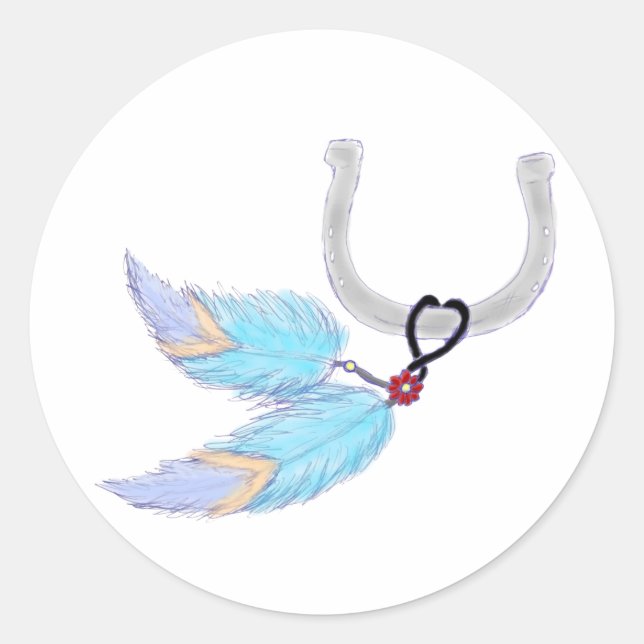Horseshoe Blue Feathers Stickers (Front)