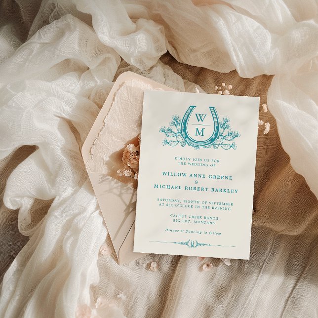 Horseshoe Cactus Western Country Boho Wedding  Inv Invitation (Creator Uploaded)