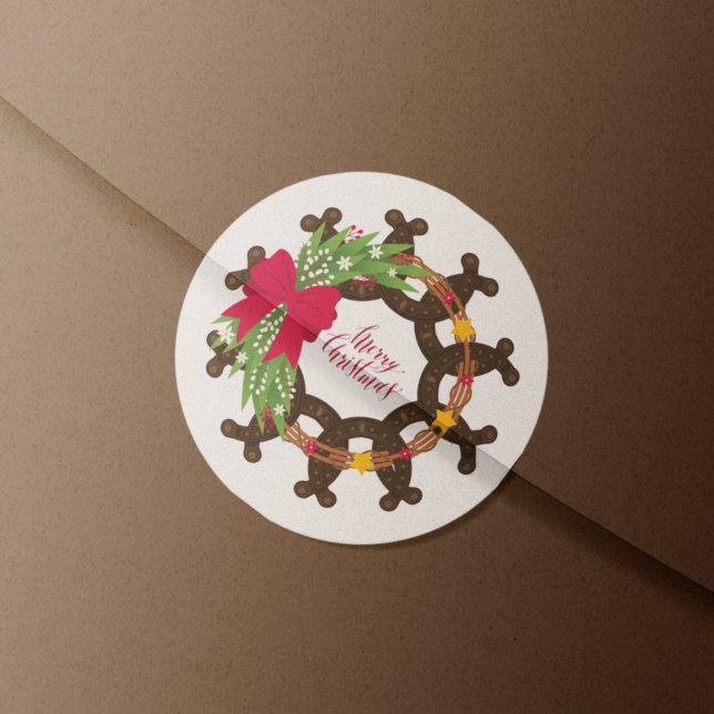 Horseshoe Christmas Wreath Classic Round Sticker (Creator Uploaded)