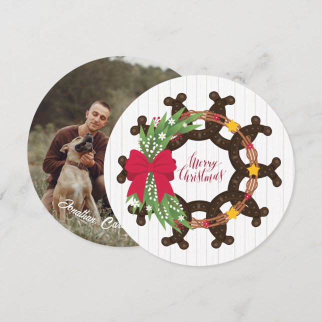 Horseshoe Christmas Wreath Holiday Card (Front/Back)