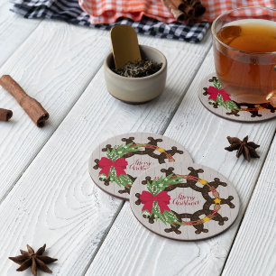 Horseshoe Christmas Wreath Round Paper Coaster