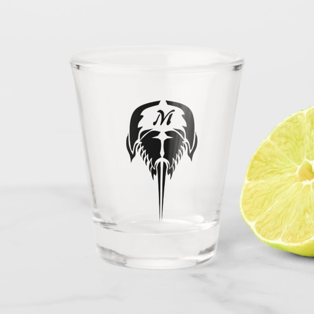 Horseshoe Crab in Tribal Tattoo Style Shot Glass (Front)