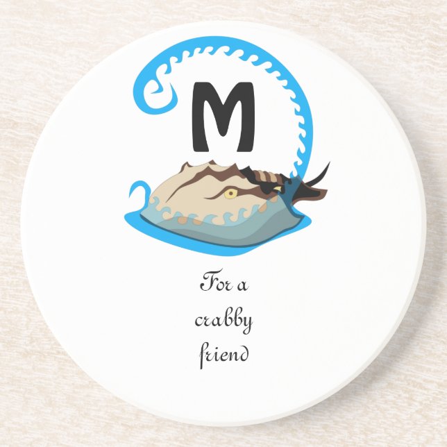 Horseshoe Crab Playing in the Water Monogram Coaster (Front)
