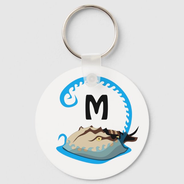 Horseshoe Crab Playing in the Water Monogram Keychain (Front)